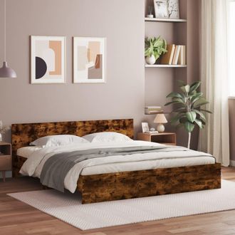 vidaXL Vidaxl - Estructura De Cama Cabecero Y Luces Led Roble Ahumado 200x200cm