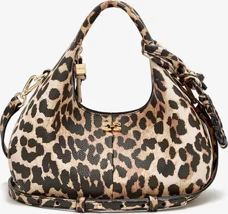 Ganni Brown Mini Hobo Bag in Grained Leopard
