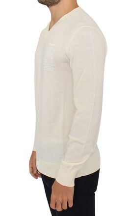 Ermanno Scervino Mens Wool Blend V-Neck Sweater White Acrylic Clothing