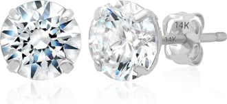 MAX + STONE 14k Yellow or White Gold Solitaire Round Cubic Zirconia Stud Earrings 4MMto7.5MM