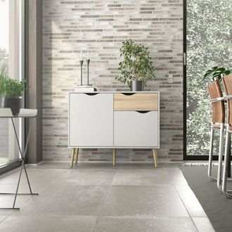 Dmora Aparador Con Dos Puertas Y Un Caj&oacute;n, Blanco Y Roble, Medidas 98 X 81 X 39 Cm, Con Embalaje Reforzado - Dmora