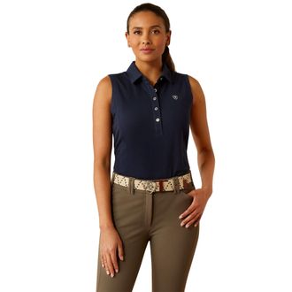 Ariat Womens Prix 3.0 Sleeveless Polo Shirt in Navy Eclipse, Size X-Large, by Ariat