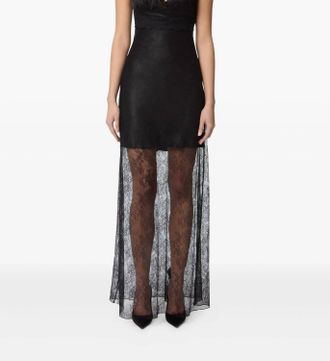 Nina Ricci Ruffled Short Sleeves In Lace Long Dress In Black