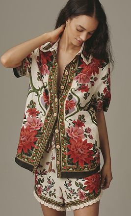 Farm Rio Wonder Rio Linen Blend Buttondown Shirt