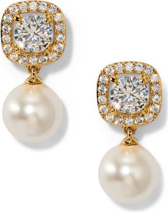 Nadri Halo Imitation Pearl Drop Earrings in Gold at Nordstrom