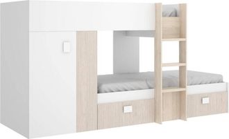 Dmora Composizione camera da letto Araba, Cameretta completa, Composizione letto a castello con due lettini singoli, 271x111h150 cm, Bianco e Rovere - Dmora