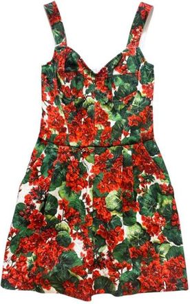 Dolce & Gabbana Red Geranium Printed Cotton Blend Playsuit Size S