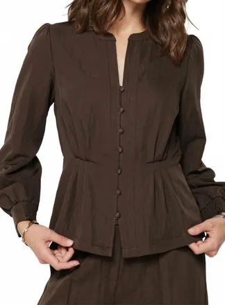 Current Air Pintuck Long Sleeve Top In Cocoa