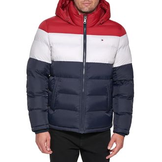 Tommy Hilfiger Mens Down Alternative Hooded Puffer Jacket (Standard and Big & Tall) Coat, Red/White/Midnight, 3XL