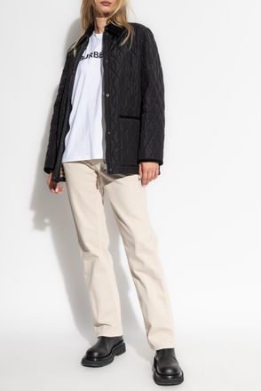 Burberry Quilted Jacket With Corduroy Collar, Womens, Black