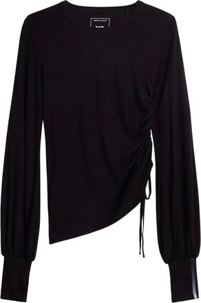 Yohji Yamamoto Tops, Dames, Zwart, S, Wol, Wool Cinched Drape Long Sleeve Tee