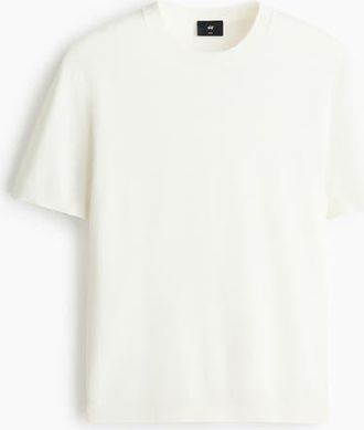 H&M Slim Fit Knitted T-shirt in White at Nordstrom, Size Xx-Large