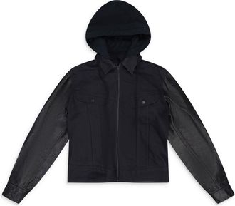 Marcelo Burlon BLACK UNKNOWN CABAN WITH WHITE GRAPHIC DENIM JACKET