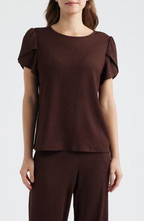 Anne Klein Tulip Sleeve Crepe Top in Dark Chocolate at Nordstrom, Size X-Small P