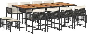 vidaXL Set Comedor De Jard&iacute;n Con Cojines 13 Pzas Rat&aacute;n Sint&eacute;tico Negro Vidaxl