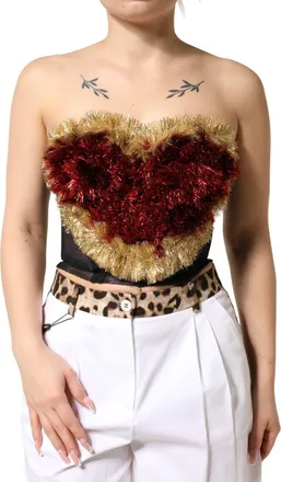 Dolce & Gabbana Womens Black Gold Heart Bustier Corset Tinsel Top And Red Co+19+pa