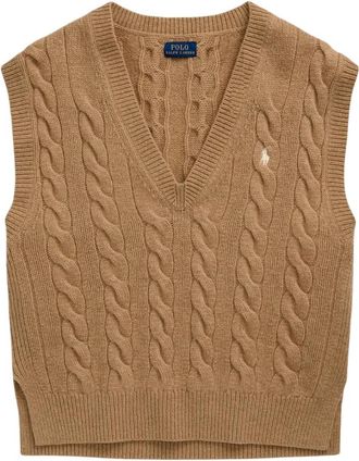Ralph Lauren Truien & Vesten, Dames, Bruin, M, Punto Polo Ralph Lauren slv vn po-sleeveless-pullover 211949994001 collection camel
