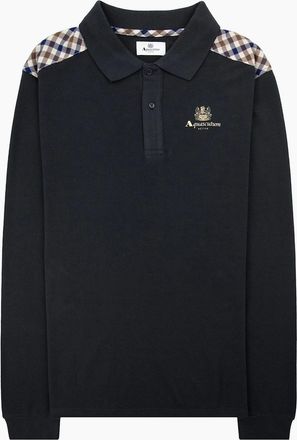 Aquascutum Mens Aquascutum Stripes Piquet L/s Polo Black 16 - Size: 3XL