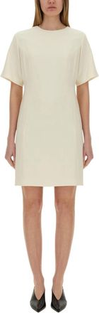 Theory White Solid Round Neck Dress