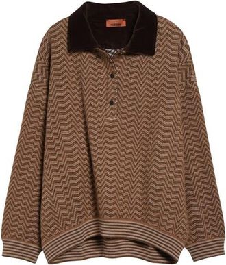 Missoni Zigzag Stripe Polo Sweater in S01J5 Camel Tones at Nordstrom, Size 10 Us