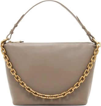 Emporio Armani Tassen, Dames, Grijs, ONE Size, Leer, Taupe Leren Kettingdetail Top Handvat Tas