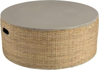 Macabane Mesa de centro redonda con tablero de hormigón y base de bambú natural