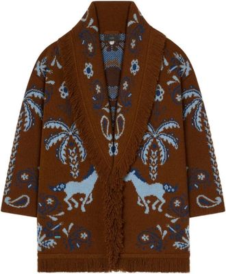 Alanui Cardigan met franjes en intarsia - Dames - Vesten - Bruin - M - Katoen - Truien & Vesten