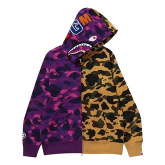 A Bathing Ape Split Camo Shark Full Zip Hoodie Purple 1M30115005-PURPLE