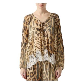 Ermanno Scervino Blouses, female, Multicolor, Size: XS Camicia stampa leopardo dettaglio pizzo