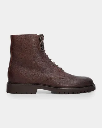 Brunello Cucinelli Men & apos;s Grained Leather Shearling-Lined Ankle Boots