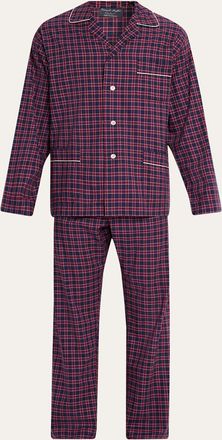 Emanuele Maffeis Mens Plaid Flannel Long Pajama Set with Piping