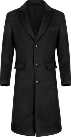 AlltheMen Mens Long Winter Coat Wool Slim Fit Outerwear Lapel Collar Trench Coat Elegant Business Coats Black XXL