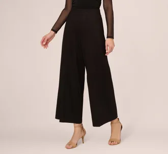 Adrianna Papell Ponte Knit Wide Leg Pants With Elastic Waist In Black