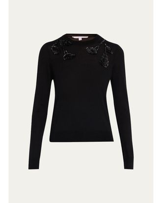Carolina Herrera Embroidered Wool & Silk-Blend Long-Sleeve Sweater