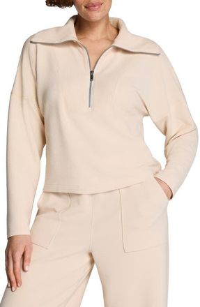 Spanx AirEssentials French Rib Quarter Zip Pullover in Toasted Coconut at Nordstrom, Size X-Small