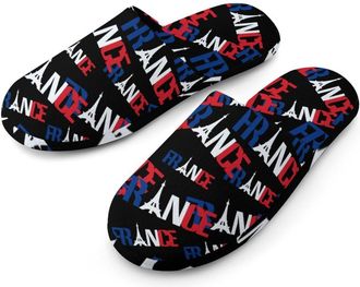 Generic France Flag E-iffel Tower Mens Cotton Slippers Memory Foam Comfort House Shoes Winter Indoor Slipper for Hotel Casa Spa