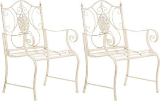 Clp Set 2 sillas de exterior con reposabrazos en metal crema antiguo