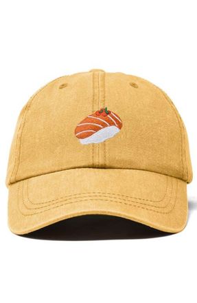 Dalix Salmon Sushi Embroidered Dad Cap in Washed Gold at Nordstrom