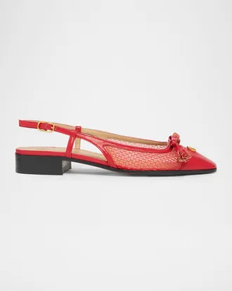 Valentino Garavani 25mm VLogo Signature Valet Mesh and Leather Ballerina Flats