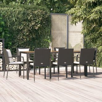 vidaXL Set De Comedor De Jard&iacute;n 9 Pzas Y Cojines Rat&aacute;n Sint&eacute;tico Negro Vidaxl