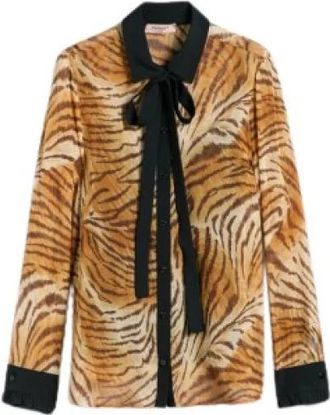 Twinset Animal Print Chiffon en Zijden Shirt - Dames - Overhemden - Bruin - XL - Chiffon - Overhemden