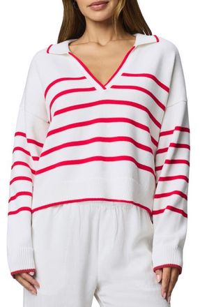 Splendid Arden Stripe Polo Sweater in White/Rouge at Nordstrom, Size X-Large