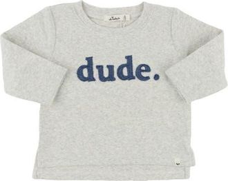 Oh Baby! Dude Denim Applique Raw Edge Baby Rib L/S Tee- Infant in Heather Grey at Nordstrom, Size 12-18M