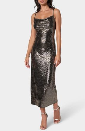 Bebe Ombr&eacute; Metallic Dot Print Midi Dress in Gold /Silver at Nordstrom Rack, Size X-Small