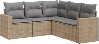 vidaXL Juego De Sof&aacute;s Jard&iacute;n Con Cojines 5 Pzas Rat&aacute;n Sint&eacute;tico Beige Vidaxl