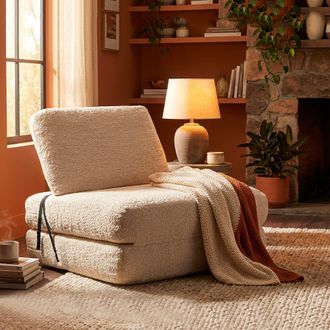 Dmora Sill&oacute;n Abyane, Reclinable, Convertible En Cama, Tejido Boucl&eacute;, Estructura De Tela, 31x31x97h Cm