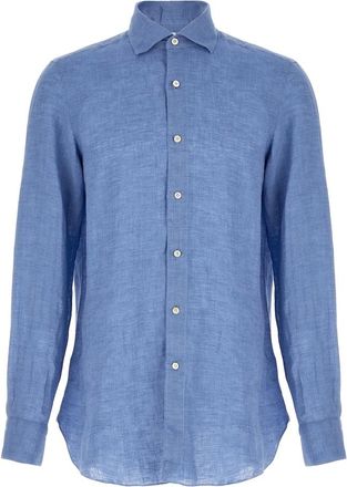 Finamore Overhemden, Heren, Blauw, M, Linnen, Gaeta Linnen Shirt