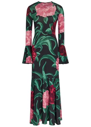 La DoubleJ LA Double J Alba Floral-print Stretch-jersey Midi Dress - Black - XL (UK16 / XL)