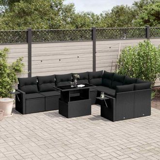 vidaXL Set De Sof&aacute;s De Jard&iacute;n 10 Pzas Cojines Rat&aacute;n Sint&eacute;tico Negro Vidaxl