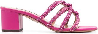 Aquazzura Kristallen Sieraden Lederen Mules - Dames - Muiltjes - Roze - 36 1/2 EU - Leer - Schoenen